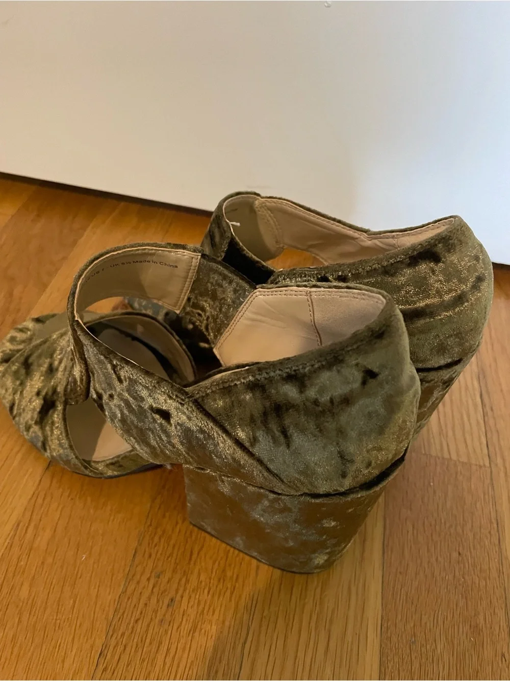 CAbi Olive Green Velvet Peep-Toe Heels